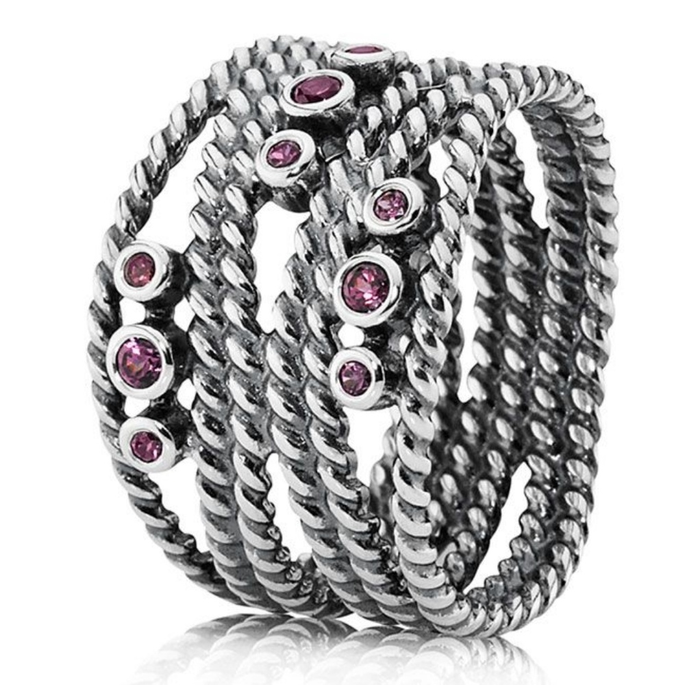 Pandora RETIRED, RARE silver ring with rhodolite